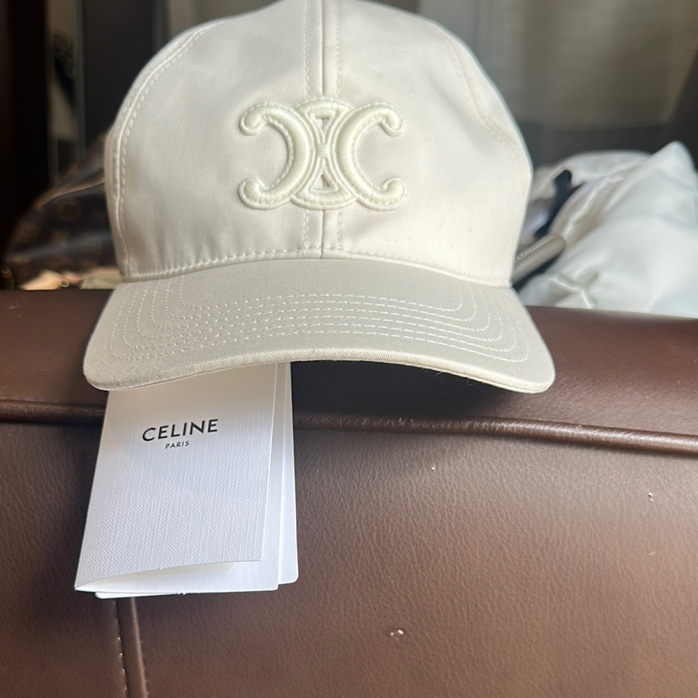 Celine Triomphe Cream Logo Cap